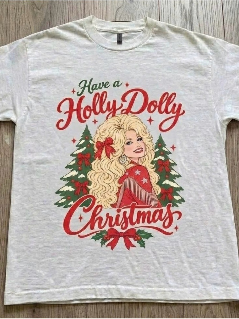 Gildan White 'Have a Holly Dolly Christmas' Graphic Tee